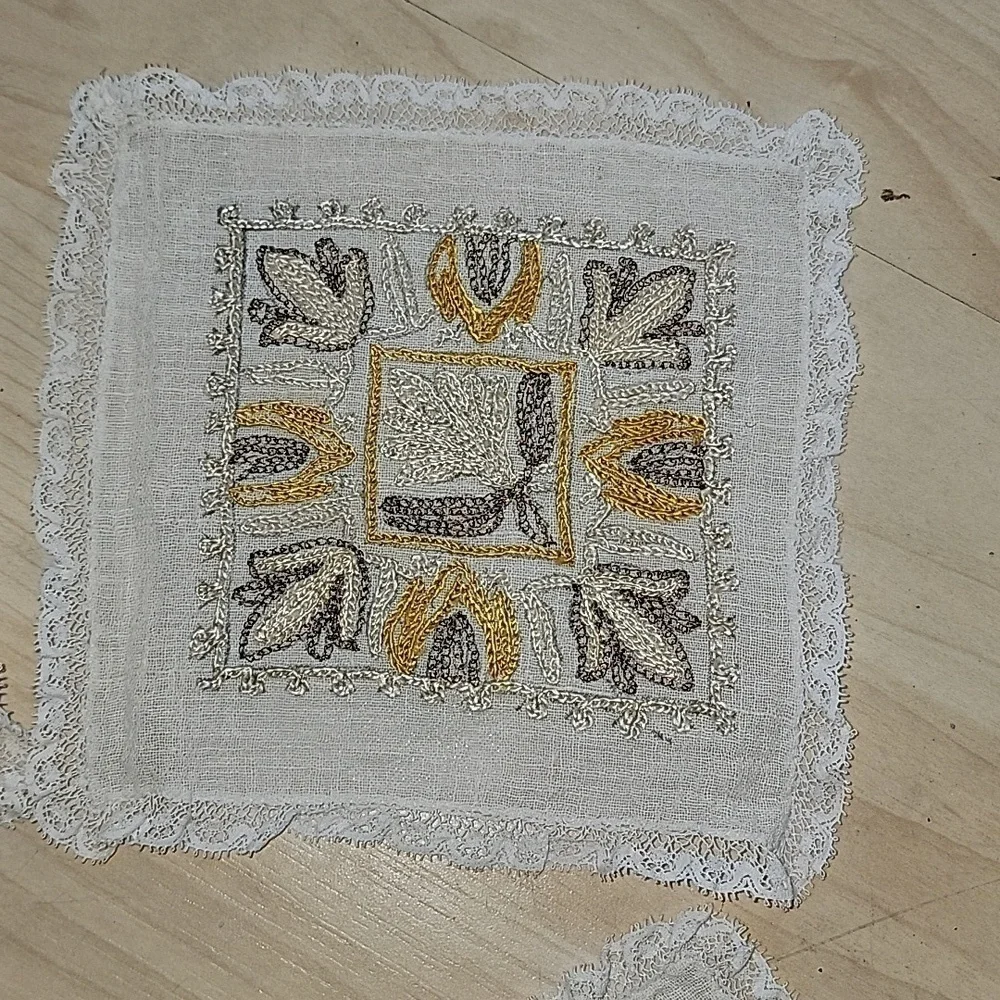 Syrian Aghabani Vintage Hand Embroidered Lace Coasters 9 Pieces